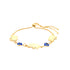 The Blue Evil Eye and Elephant Charms Bracelet, crafted from 14k gold-filled materials, showcases a delicate adjustable chain adorned with alternating blue-eye and elephant charms.